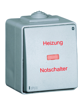 Two Pole Switch with Pilot Lamp and Printing “HEIZUNG NOTSCHALTER”