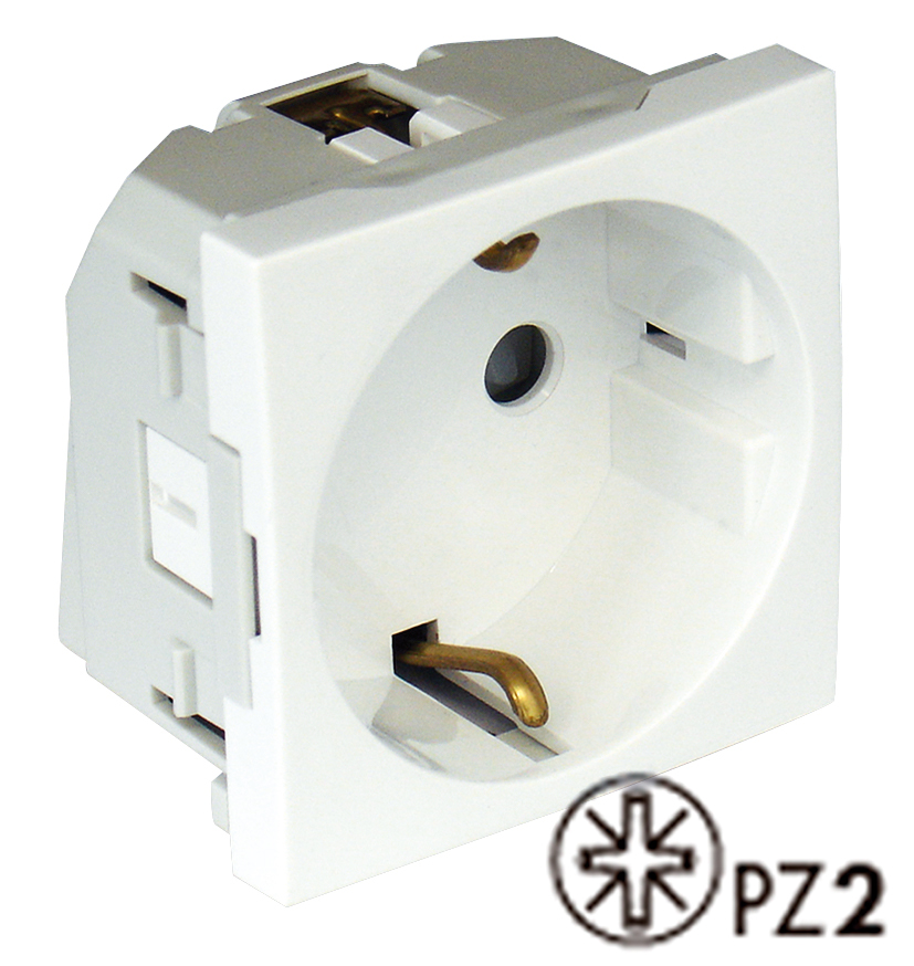 Safety Earth Socket (Schuko type) Horizontal Apertures - 2 Modules